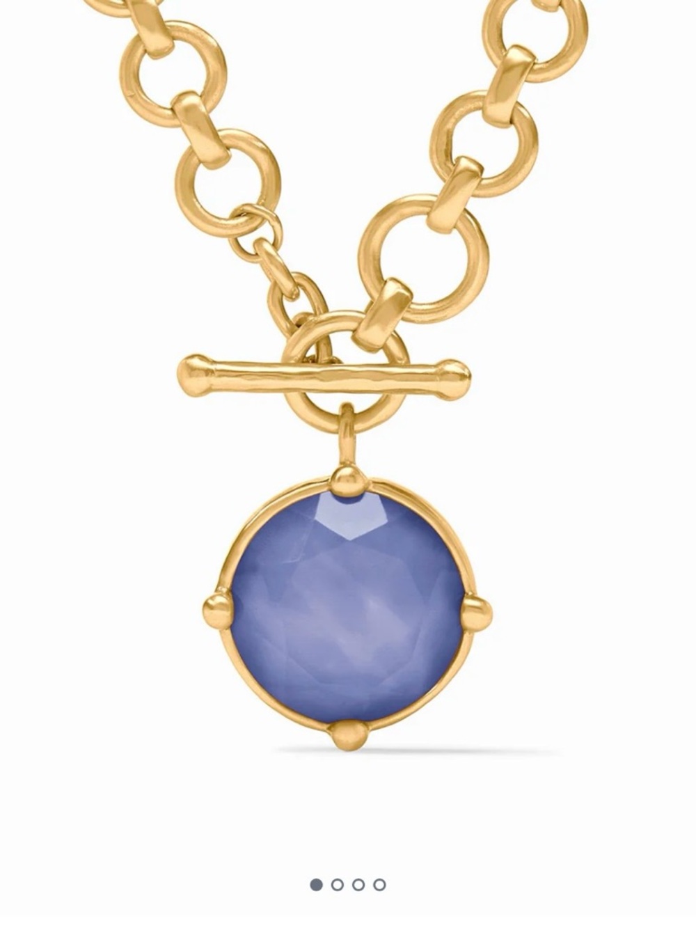 Gold Chain Necklace with Round Blue Gemstone Pendant